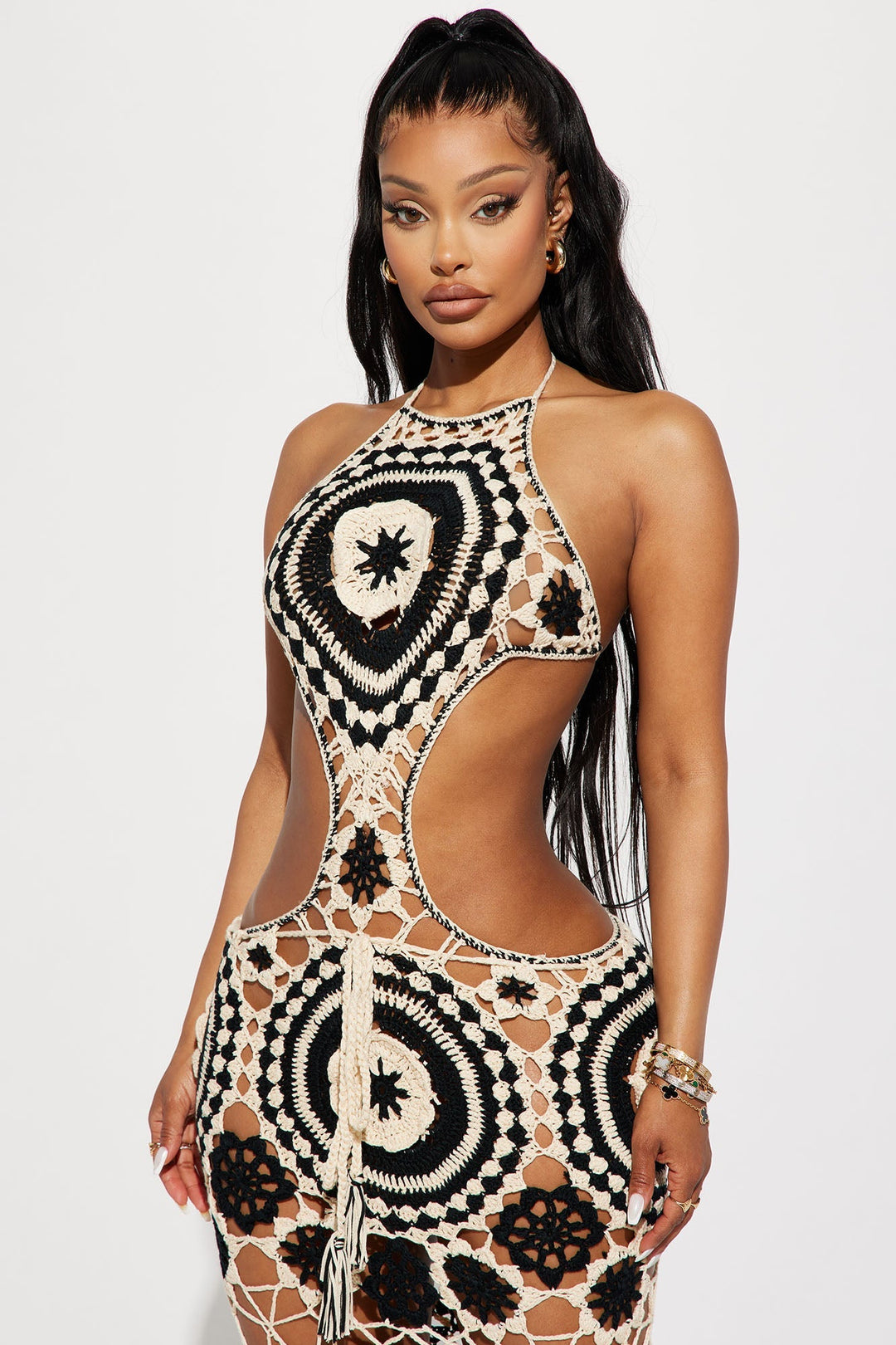 Robe Maxi au Crochet Lolita - Crème/combo